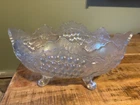VINTAGE NORTHWOOD CARNIVAL GLASS ICE WHITE GRAPE & CABLE FOOTED BANANA BOAT BOWL