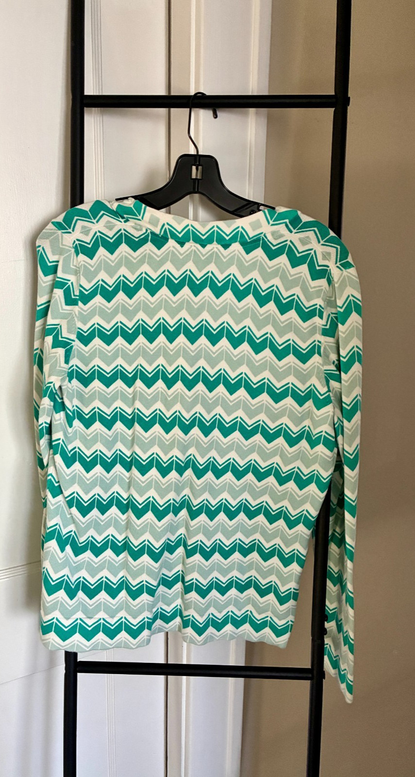 LAND'S END Turquoise Chevron Pattern Cardigan w/C… - image 5