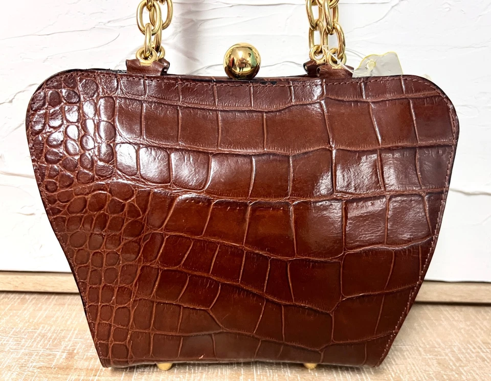 Bolso de Mano De Colección ’92 Años 90 Hecho en Italia Bloomingdales Cuero Caimán Repujado Nuevo con Etiquetas Foto 3 de 4