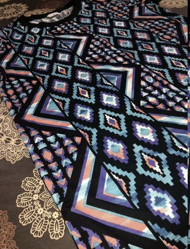 T-Shirt Lularoe L Liv gerippter Ausschnitt & Manschetten groß mehrfarbig aztekisch #24 - Bild 3 von 6