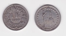 1 Franken Silber Münze Schweiz 1908 B ss (164878)