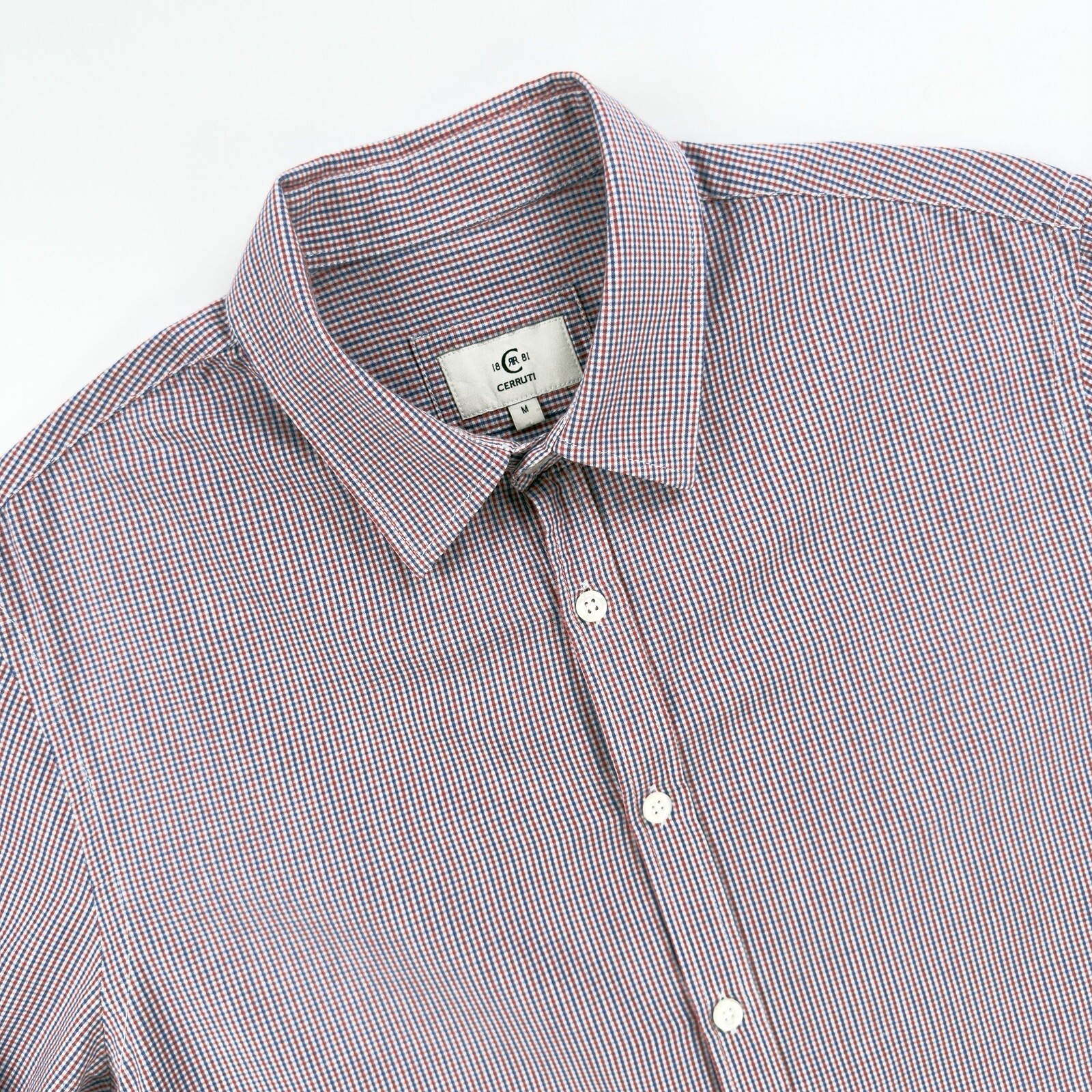 CERRUTI 1881 Check Shirt M Medium Blue and Red Check Slim Fit image 2