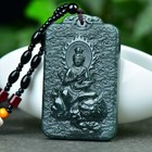 67MM China Nephrite Hetian Gray Jade Guanyin Manjusri Bodhisattva Amulet Pendant