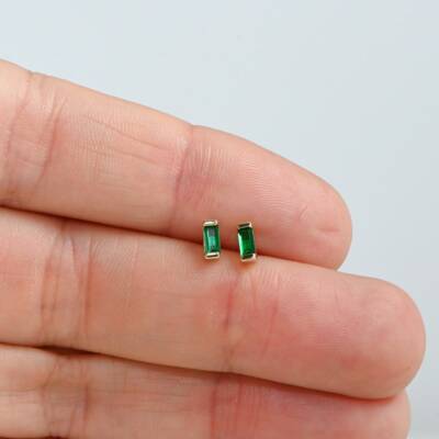 1Ct Emerald Cut Lab Created Green Emerald Stud Earrings 14K Yellow Gold Finish