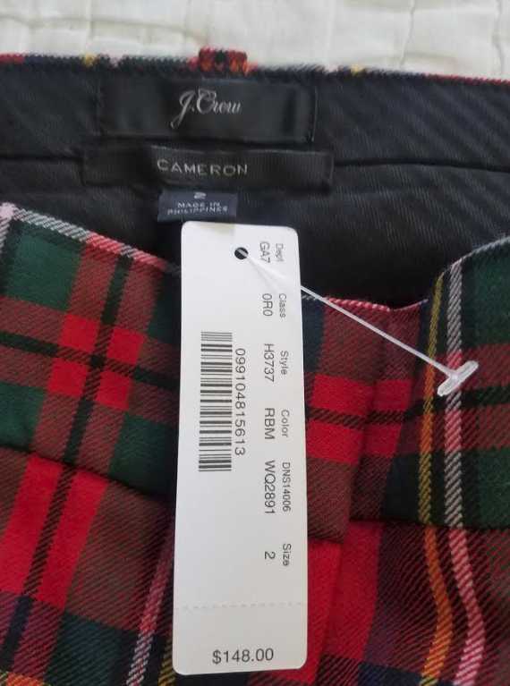 NEW WOMEN'S J CREW CAMERON SLIM CROP PANTS IN TARTAN TWO WAY STRETCH WOOL PLAID