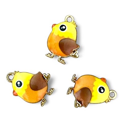 10 Easter Chick Charms Pendants Yellow Brown Gold Enamel 20x16mm Bead Drops