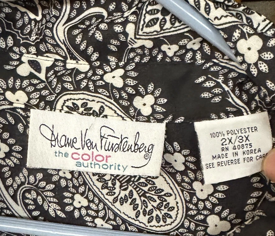 Top túnica mujer Diane von Furstenberg negro blanco estampado cachemir talla 2X/3X Foto 3 de 3