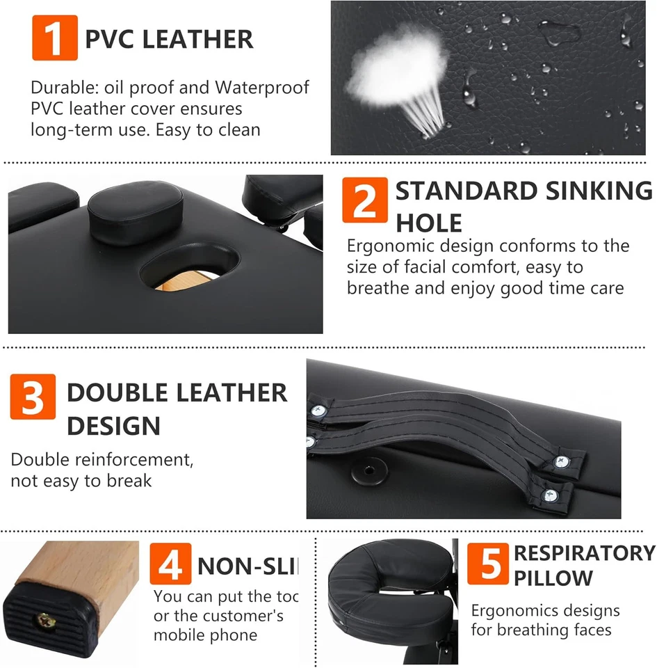 Nueva Mesa de Masaje Cama de Masaje Cama Spa 73" Largo Portátil 2 Plegables con Estuche de Transporte Foto 2 de 4