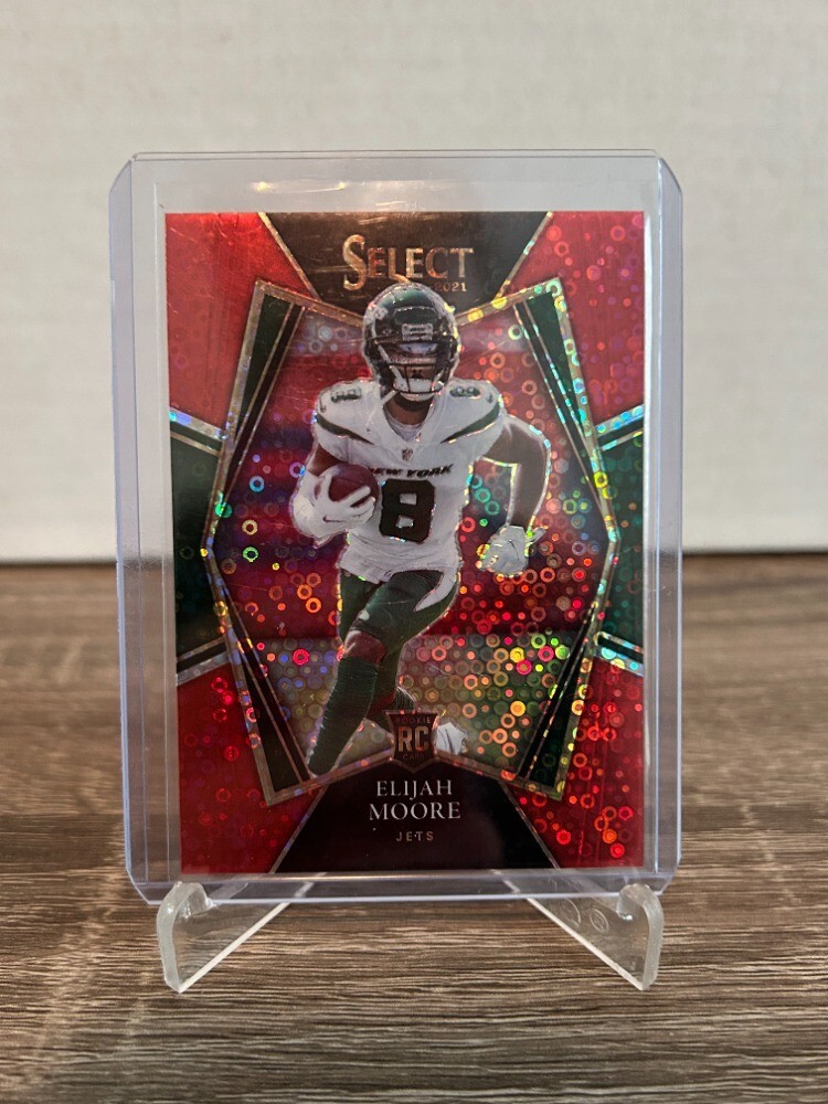 2021 Panini Select Elijah Moore Premier Level Red Disco Prizm RC 40/49 #156 Jets