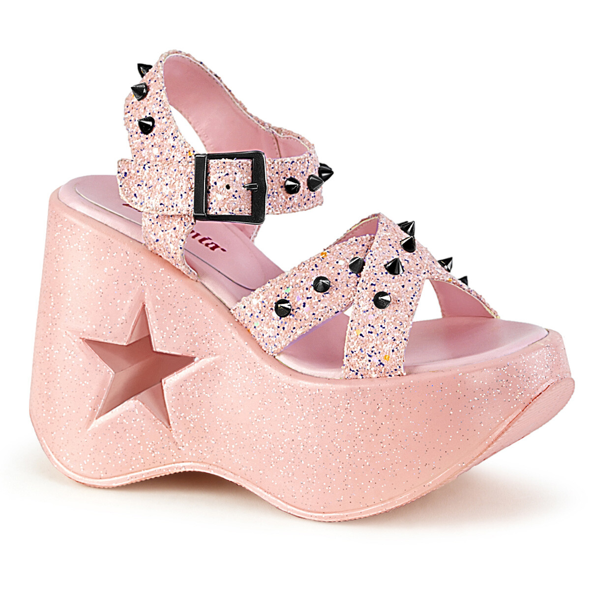DEMONIA Gothic Lolita Star Cutout Platform Pink Wedge Sandals w/ Cone Spikes