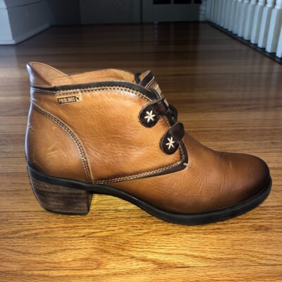 Pikolinos Le Mans Bootie Women Size 7 EU 38  Brown Brandy Leather Lace Up Boots