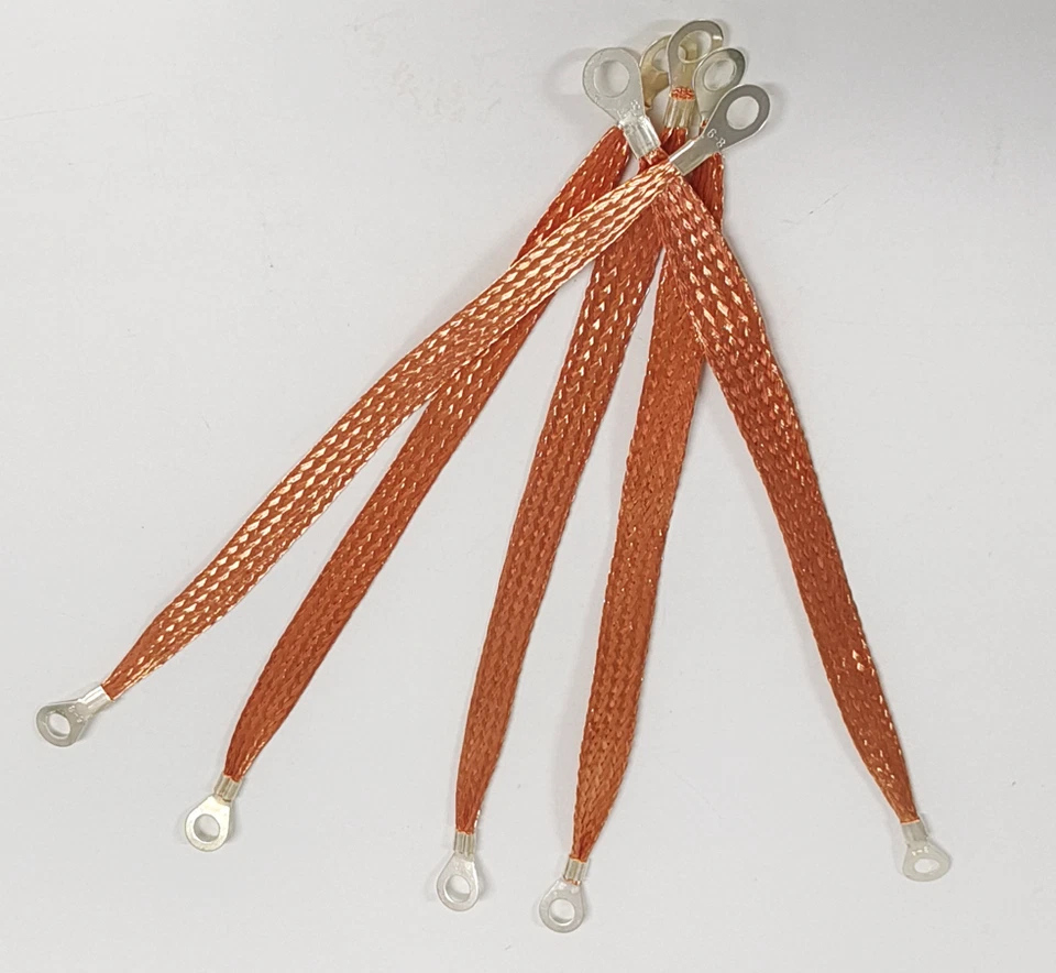 Correa de tierra trenzada de 10" para motor de automóvil Correa de tierra de cobre con terminal de anillo de 5/16" Foto 4 de 4