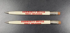 LOT OF TWO VINTAGE COMMUNITY COFFEE LEADWAY FOODS ADVERTISING SCRIPTO PENCILS