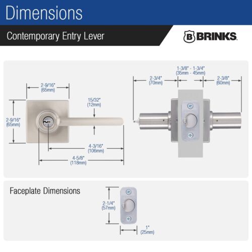 BRINKS – Contemporary Keyed Entry Door Lever, Satin Nickel - Designed for - Picture 5 of 7