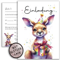 10X KäNguru Glitzer Einladungskarten Einladung Kinder Kindergeburtstag