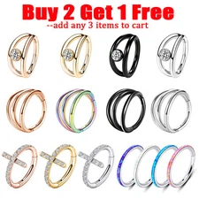 16G Opal CZ Nose Hoop Ring Septum Clicker Surgical Steel Daith Tragus Piercing