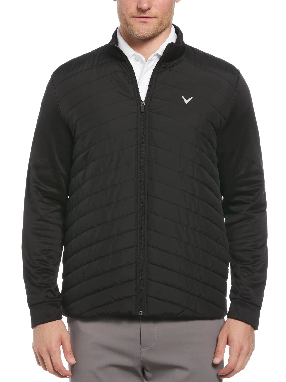 $95.00 Callaway Golf Jacket Mens 2XL Black Full Zip Quilted Puffer Hybrid Black