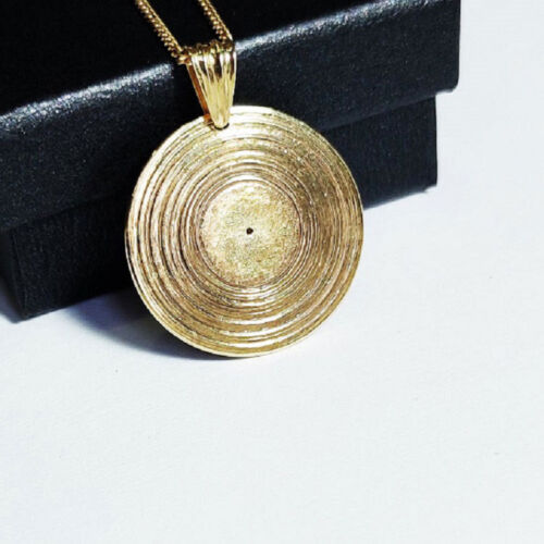 Vinyl Record Necklace With Gourmet Chain Gold Plated Solid Silver 925 Necklace - Afbeelding 1 van 6
