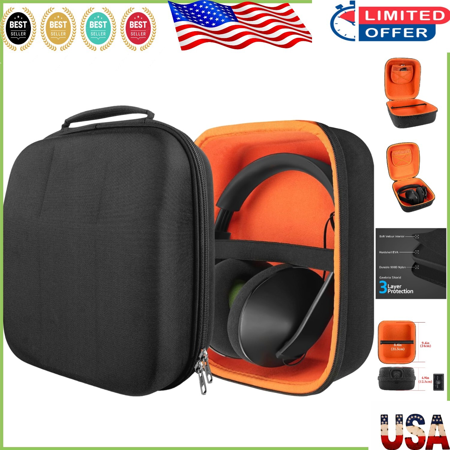 Over-Ear Headphones Hard Shell Carrying Case with Mesh Pocket - Fits Many Brands-image