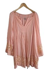 NWOT ecote Peach Boho Babydoll Mini Dress Festival Beachy Lace Women's Sz M  