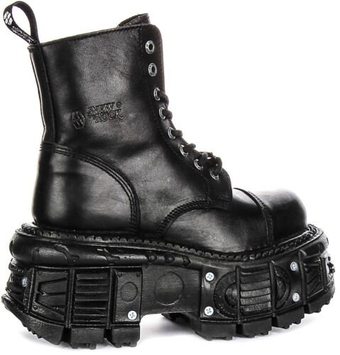 Newrock Leather Tank Chunkky Platform Lace Up Boot Black UK 4 - 12 - Picture 3 of 6