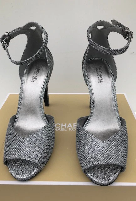 SANDALI MICHAEL KORS CAMBRIA GLITTER ARGENTO CINTURINO CAVIGLIA METALLICO 7M