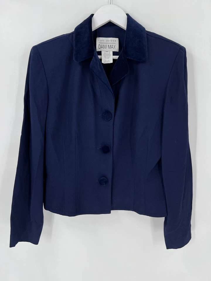 Traje Falda Lois Snyder Dani Max Mujer Vintage 10 Azul Marino Terciopelo Borde Rayón Foto 2 de 4