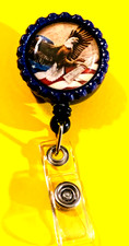 4th of July Eagle Blue 2 Id badge holder retractable alligator clip