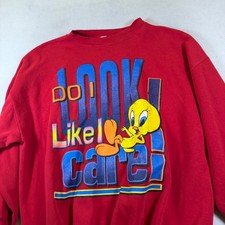 Vintage Tweety Bird Do I Look Like I Care Red Crewneck Sweatshirt 90s Looney Tu