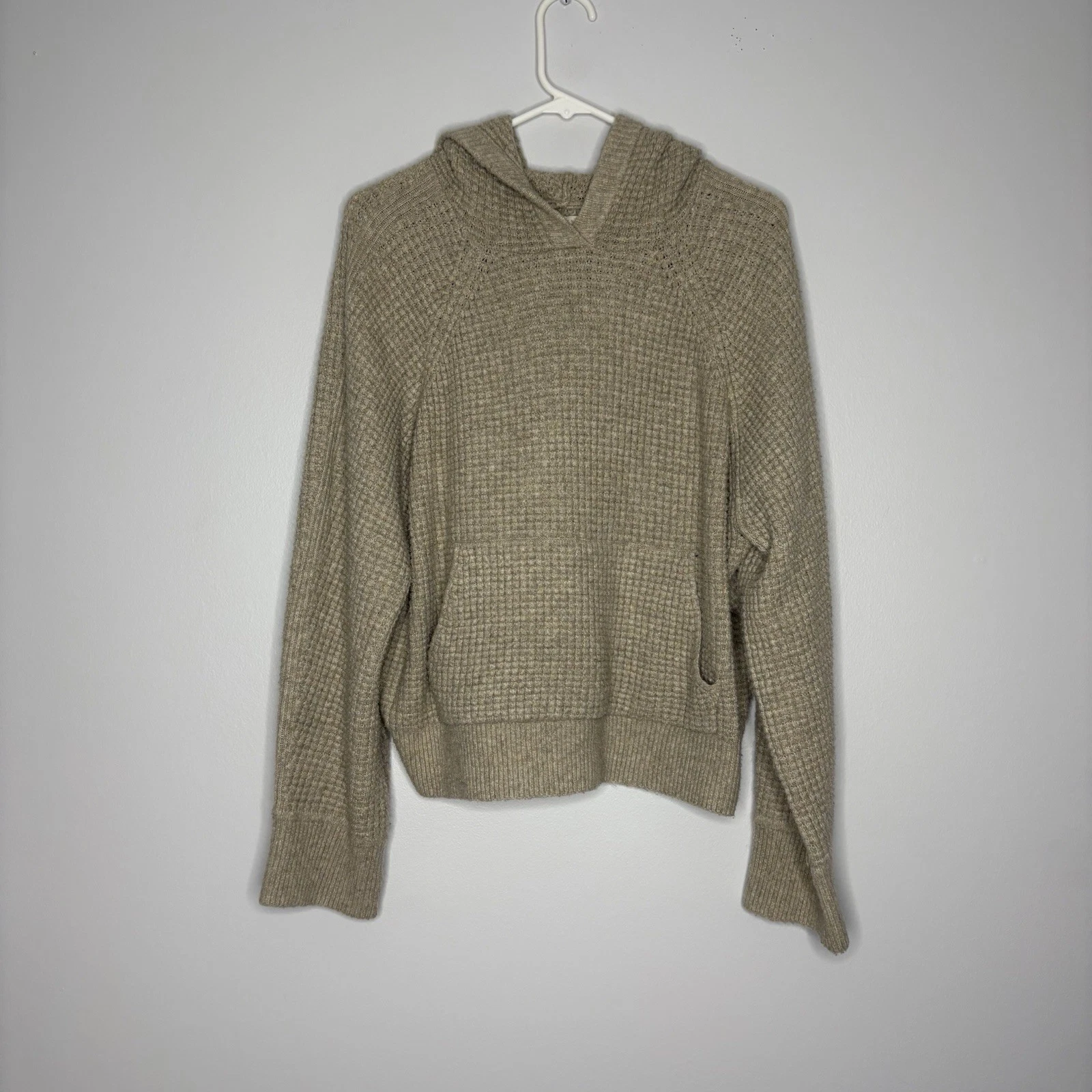Abercrombie & Fitch Women's M Oversized Waffle Weave Crop Hoodie Cream