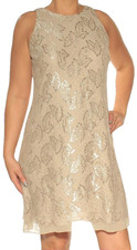 LAUREN RALPH LAUREN Womens Gold Metallic Cocktail Beige Dress Large 14