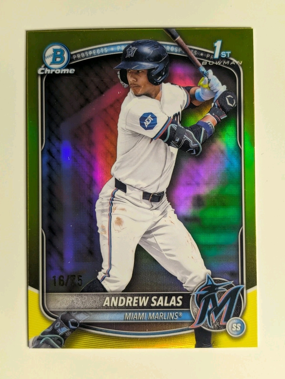 Andrew Salas 2025 Bowman Chrome 1st Bowman True Yellow Refractor /75 Marlins