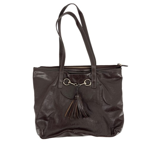 Claudia Firenze Brown Italian Vintage Leather Horsebit Tassel Tote Shoulder Bag, $40