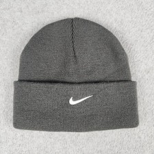 Nike Beanie Hat Kids One Size Gray Swoosh Logo Knit Cuffed Warm Winter Sporty