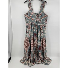Ulla Johnson Ikat Print Tiered Midi Dress Blue Burgundy Sleeveless Pockets Sz 12