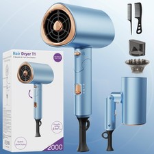 Foldable Ionic Hair Dryer 2000W 2 Speed 3 Heat Cool Shot Diffuser Blue