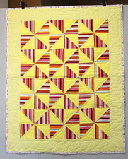 Handmade Bright Yellow Fan Pattern Lap Quilt Wall Hanging 30x38 Happy Colors 