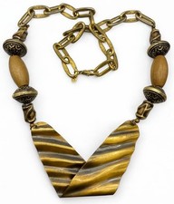 Lady Remington Statement Ethnic Necklace Twisted Brass Wood Beads 
