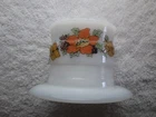 Vintage White Milk Glass Top Hat Toothpick Holder With Flowers