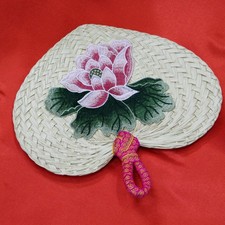 Chinese Embroidery Bamboo Peach Shaped Fan Handmade Traditional Hanfu Dance Prop