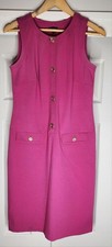 Talbots Size 6 Hot Pink Midi Drop Waist Sheath Dress Sleeveless Gold Buttons