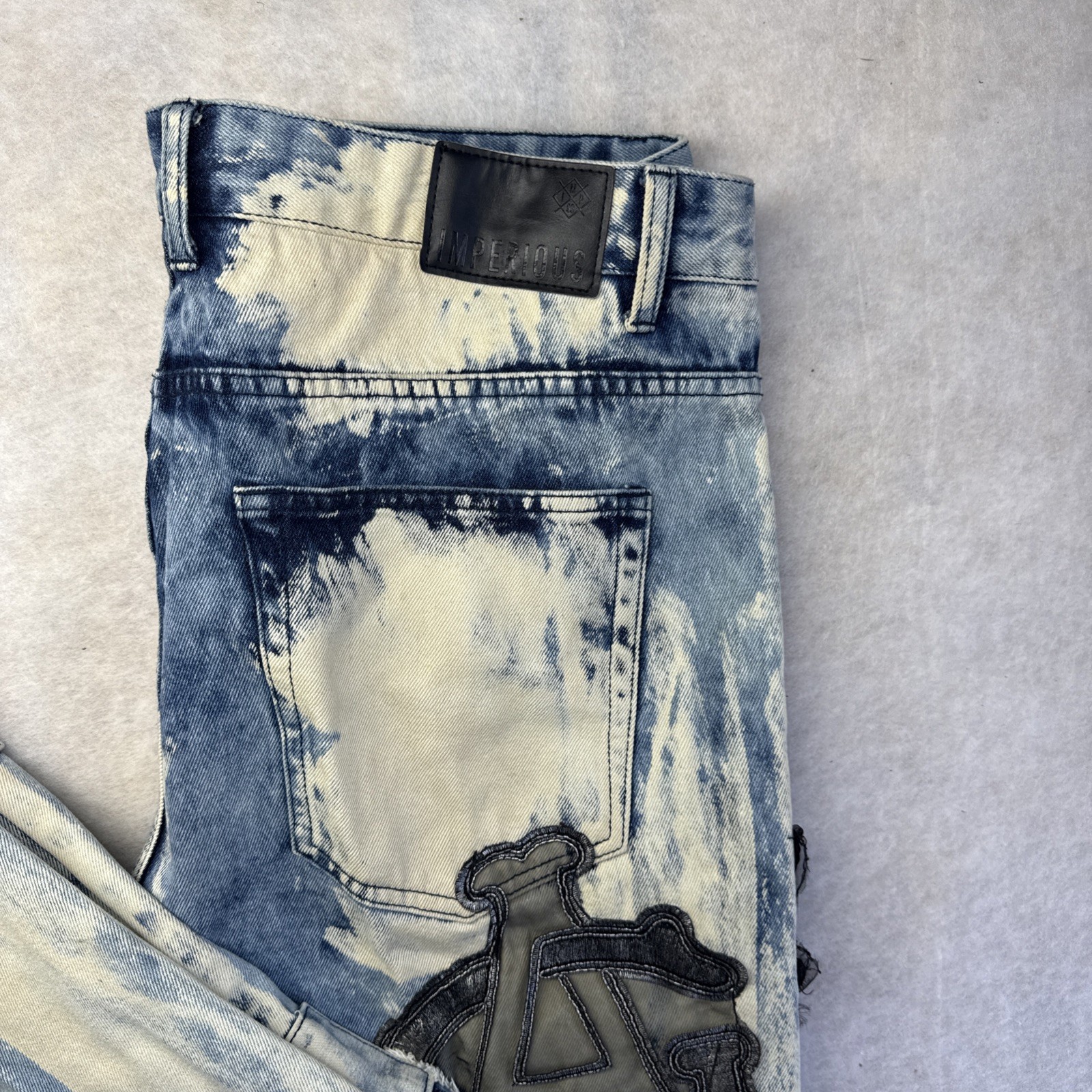 Imperious Distressed Patchwork Denim Embroidered … - image 2