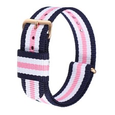 20mm Nylon Watch Bands 5 Stripe Quick Release with Gold Pin Pink/Blue/White