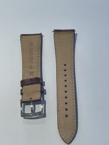 Seiko 22mm Calf Grain Brown Leather Watch Strap, Silver Seiko Buckle New - Picture 7 of 7