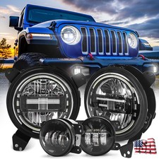 For 2018-2026 Wrangler JL Gladiator JT Set 9 in LED Headlights Bumper Fog Lights