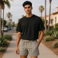 Slate & Stone Men’s Cabo Swimsuit Shorts Med Blue Green Floral 6” Poly Pockets