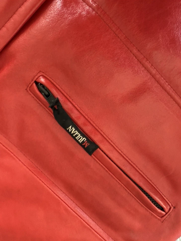 Increíble chaleco acolchado rojo de cuero para hombre M. Julian Wilson MJX talla L Michael Jackson Foto 3 de 4
