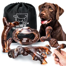 Dog Chew Toys for Aggressive Chewers 4 Pack, Indestructible Dog Toys, Bacon F...