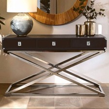 Kensington Townhouse Black Hair on Leather 3 Drawer Console Table