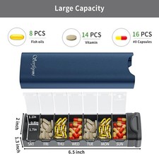 Metal Weekly Pill Organizer, Aluminum Daily Pill Box Spare Gasket Provided ,7...
